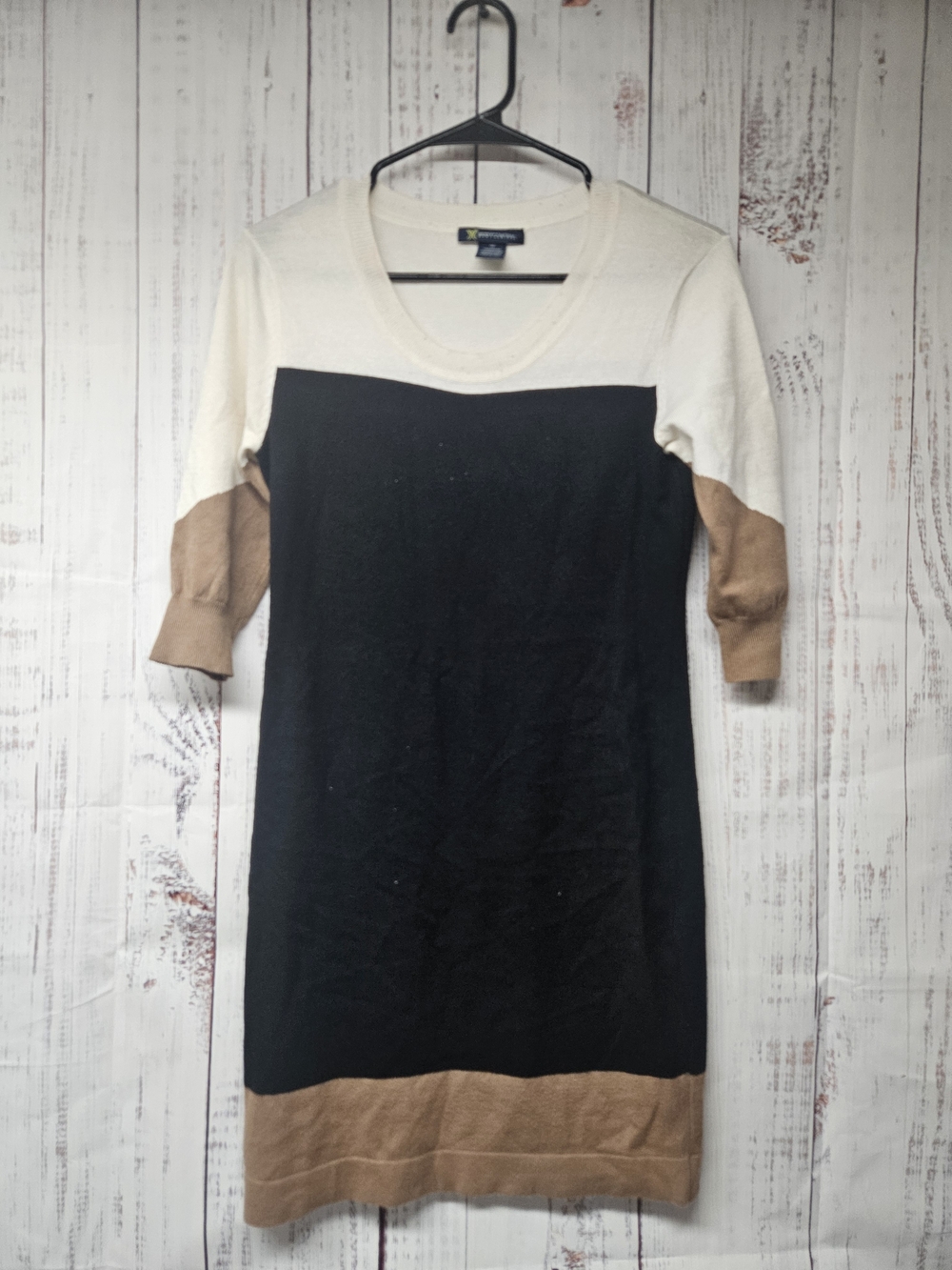 Body Central Black, Cream & Brown Colorblock Midi Dress